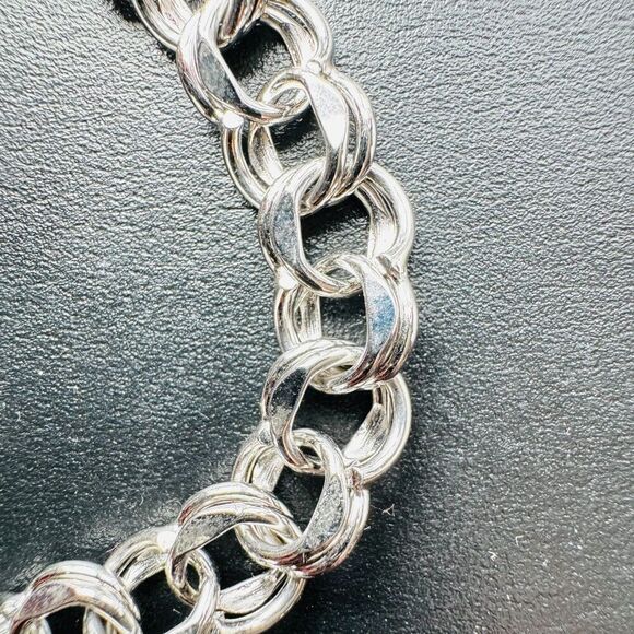 Curb Chain Link Bracelet Rhodium Sterling Silver w/ Safety Closure 7.7" - Picture 4 of 8